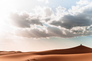 Fototapeta na wymiar The red dunes of the erg Chebbi Sahara desert in Morocco.