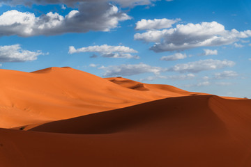 Fototapeta na wymiar The red dunes of the erg Chebbi Sahara desert in Morocco.