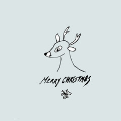 Merry Christmas card. Vector Illustration. Deer head drawing.