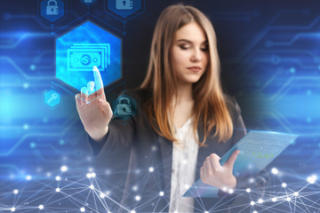 The concept of business, technology, the Internet and the network. A young entrepreneur working on...