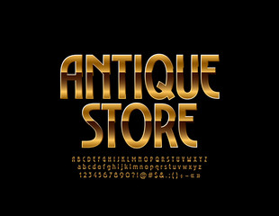Chic Logo for Antique Store. Vector set of Alphabet Letters, Numbers and Symbols. Golden elegant Font.