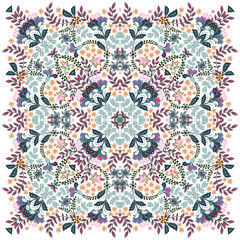 Vector ornate Bandana Print, silk neck scarf or kerchief square pattern design style for print on fabric.