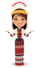 An Indian lady from the northeastern state of Mizoram in traditional outfit - vector