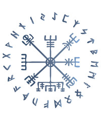 Vegvisir Icelandic magic stave with futhark runes circle.