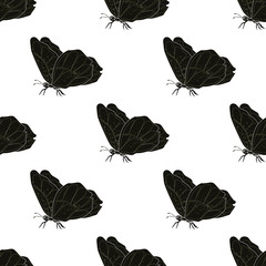 Black butterflies seamless vector pattern