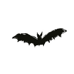 Grunge vector logo silhouette of a bat isolated at white background.
