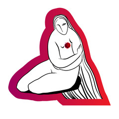 Graphic illustration picture of a girl. Naked girl with long hair sitting. 