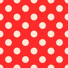 Polka dots seamless pattern vector, bright red 