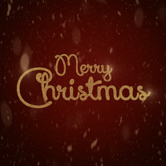 Merry Christmas typography on gradient dark red background with golden snow. Beautiful Christmas background with shiny golden gritter typography. Christmas greeting card text.