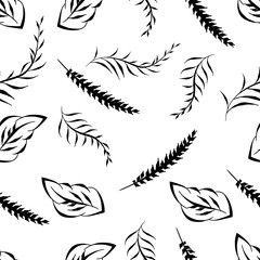 Monochrome foliage seamless printable pattern