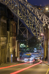Fototapeta na wymiar Night view at the famous bridge Ponte dom Luis in Porto, Portugal