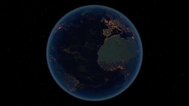 Zoom to Sweden, Scandinavia. The Night View of City Lights. World Zoom Into Sweden - Planet Earth. Political Borders of European Countries. The Biggest Nordic Cities: Stockholm, Gothenburg, Malm&ouml;.