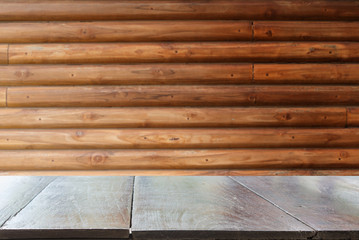 Fototapeta premium Empty desk with Vintage Wooden panel texture or side view of wall for background