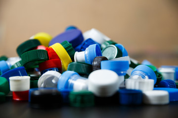 Collection of various colorful plastic screw caps