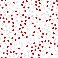 Holiday Lovely Valentines Day background seamless pattern with cute red hearts. Vector illustration.