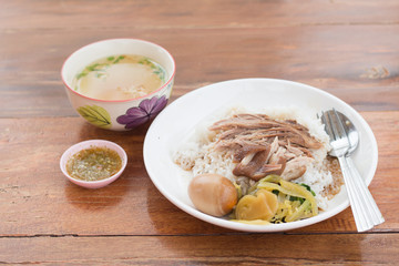 Stewed pork leg topped on rice  (Kao Ka Moo)