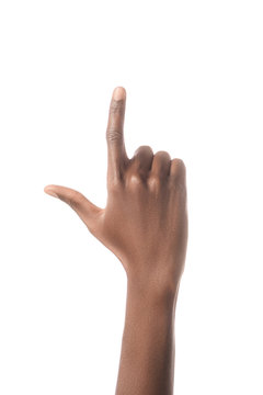 cropped view of african american man showing letter L in deaf and dumb language isolated on white