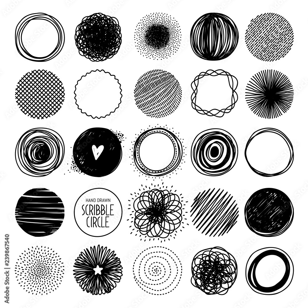 Wall mural Hand drawn circle line sketch set