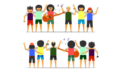 Fototapeta premium boy man friendship party together front-back view vector illustration ep10