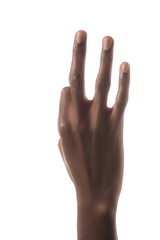 Fototapeta premium partial view of african american man showing letter F in deaf and dumb language isolated on white