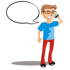 young man is calling with an angry expression. vector illustration