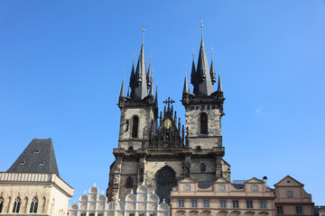 Fototapeta na wymiar Medieval tower in Prague, Sept. 27, 2017