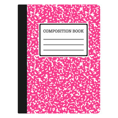 Composition Book - Pink composition notebook with copy space isolated on white background