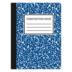 Composition Book - Blue composition notebook with copy space isolated on white background