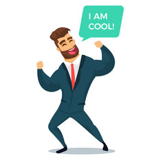 Bearded fun character businessman. Happy cartoon business men.  Vector illustration