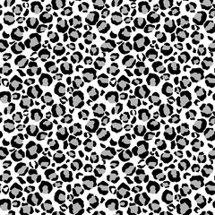 Snow Leopard Print Seamless Pattern - Leopard print design in black, white, and gray colors