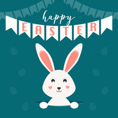 Happy Easter greeting car. Easter bunny/rabbit. Vector Illustration.