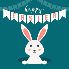 Happy Easter greeting card. Easter bunny/rabbit. Vector Illustration.