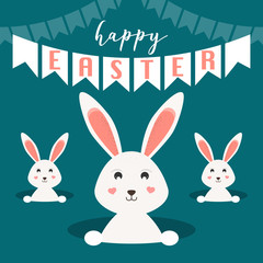 Obraz na płótnie Canvas Happy Easter greeting card. Easter bunnies/rabbits. Vector Illustration.