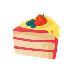 Biscuit cake with berries illustration. Pink, paste, cream, strawberry. Food concept. Vector illustration can be used for topics like confectionery, sweet shop, bakery