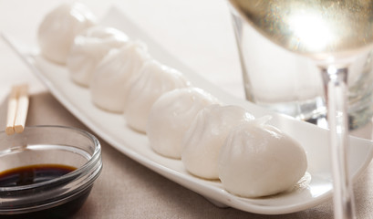 Dim sum dumplings served on plate
