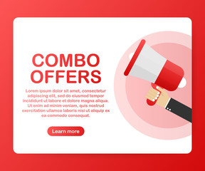 Hand Holding Megaphone With Combo offers. Vector illustration