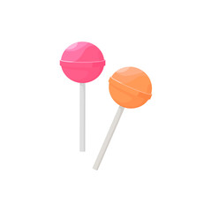 Pink and yellow lollipop illustration. Caramel, popsicle, sweet. Food concept. Vector illustration can be used for topics like confectionery, sweet shop, supermarket
