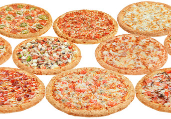 many different pizzas. concept of choice