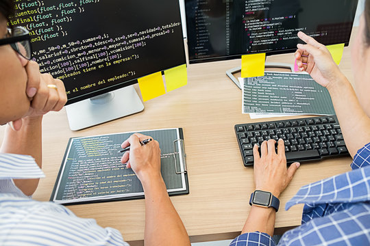 Programmer working in a software development and coding technologies. Website design. Technology concept.