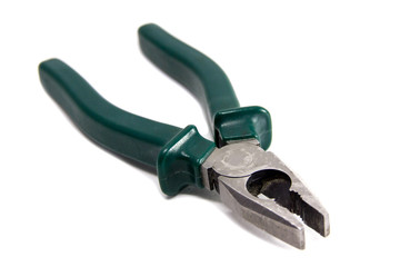 Isolated photo of pliers with green handles on a white background