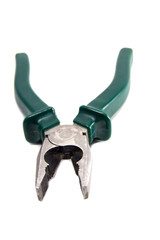 Isolated photo of pliers with green handles on a white background