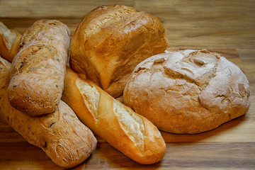Bread background. Bread products, Baguettes