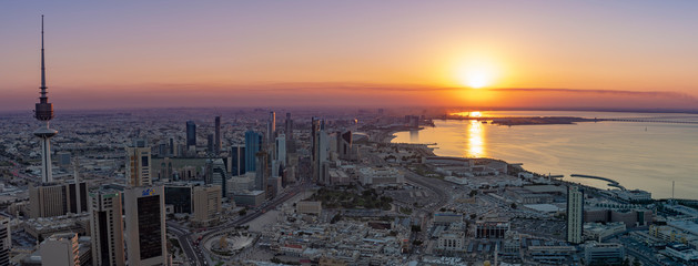Panoramic view of Kuwait city at sunset