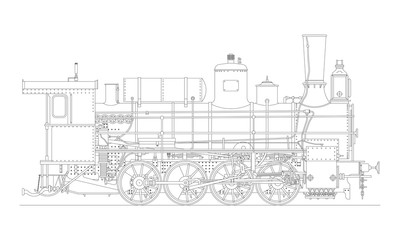 Vintage cartoon hand drawn steampunk  steam locomotive train. Vector illustration
