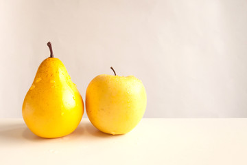 pear and Apple yellow on white background