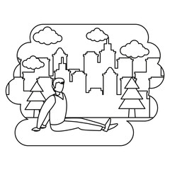 man making yoga in the park city