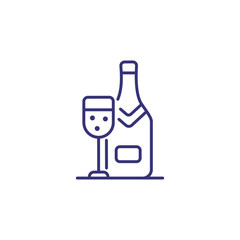 Champagne bottle and glass line icon. Bottle and glass on white background. Celebration concept. Vector illustration can be used for topics like greeting, party, festival