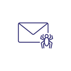 Unsafe mail line icon. Envelope with bug on white background. Security concept. Vector illustration can be used for topics like program, system, technology, internet, web