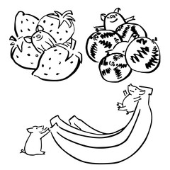 cute vector funny set pigs with fruit