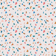 Granite, Terrazzo & Tile. Terrazzo seamless pattern. Vibrant colors. Textured shapes. Confetti. Colorful hand drawn design. Granite textured shapes in vibran. Hand drawn Patterns. Living coral color.